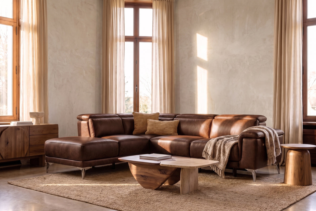 Valencia Pista Distressed Leather Reclining Chaise Sectional Sofa