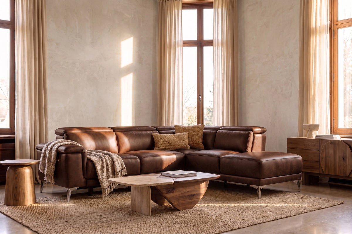 Valencia Pista Distressed Leather Reclining Chaise Sectional Sofa