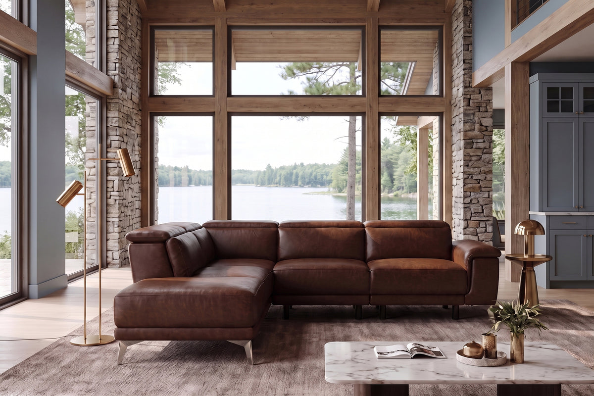 Valencia Pista Distressed Leather Reclining Chaise Sectional Sofa