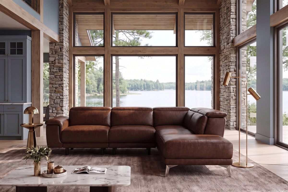 Valencia Pista Distressed Leather Reclining Chaise Sectional Sofa