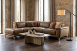 Pista reclining chaise sectional in Weathered Saddle distressed Italian aniline leather, left chaise configuration