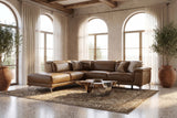 Pista reclining chaise sectional in Weathered Saddle distressed Italian aniline leather, left chaise configuration