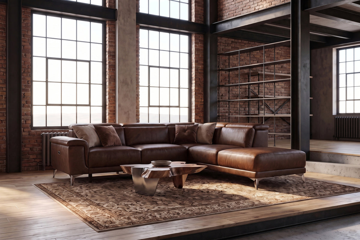 Valencia Pista Distressed Leather Reclining Chaise Sectional Sofa