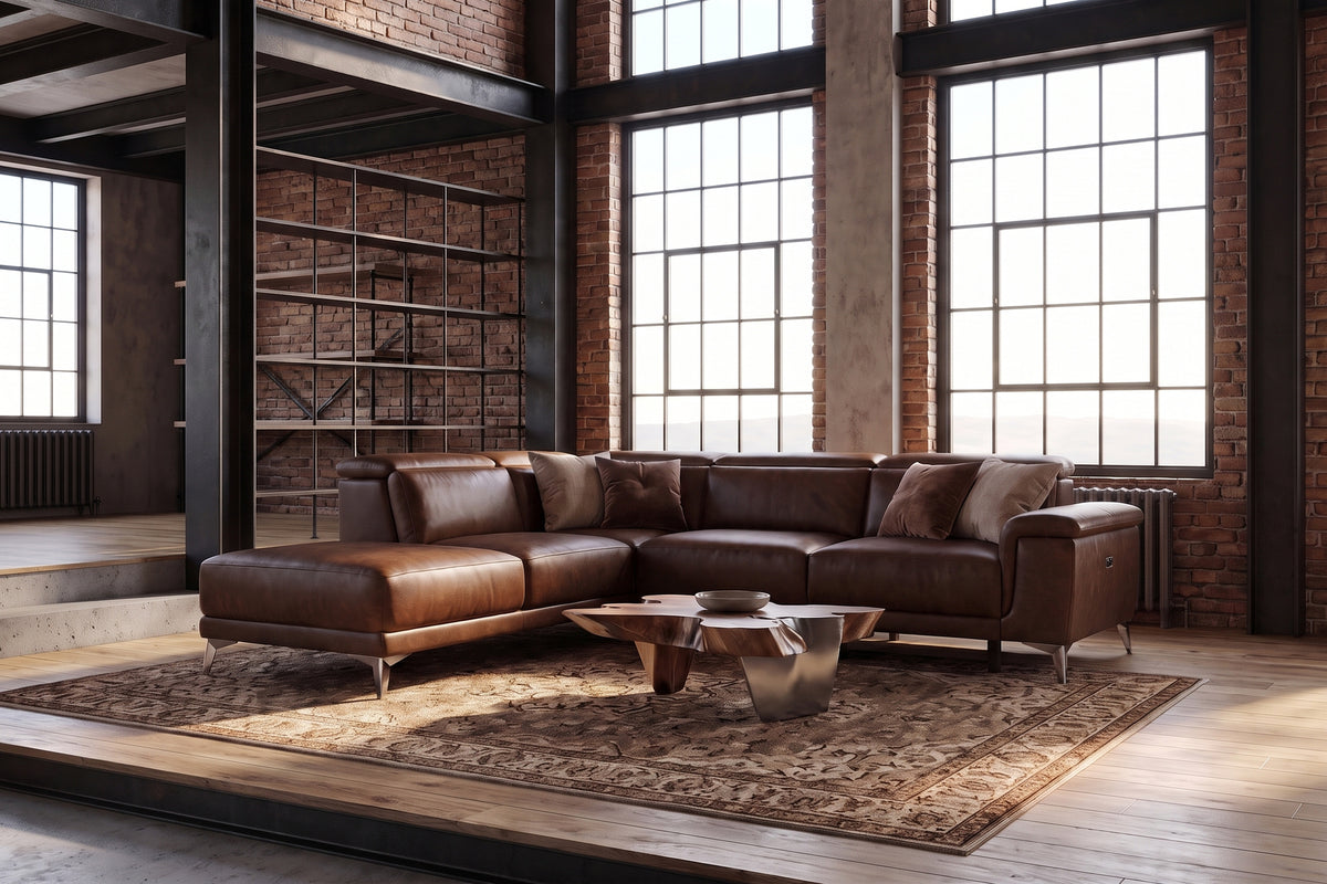 Valencia Pista Distressed Leather Reclining Chaise Sectional Sofa