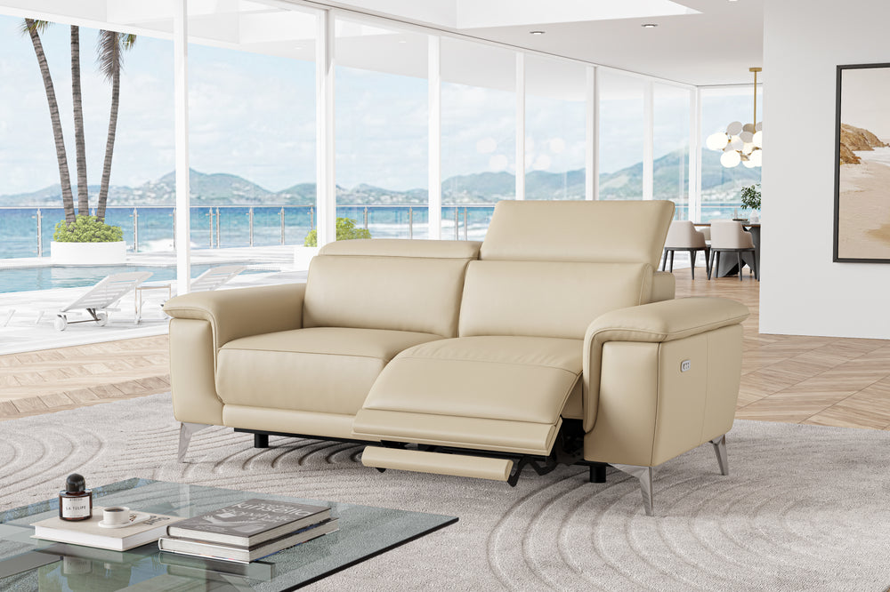 Valencia Pista Modern Top Grain Leather Reclining Loveseat Sofa, Beige