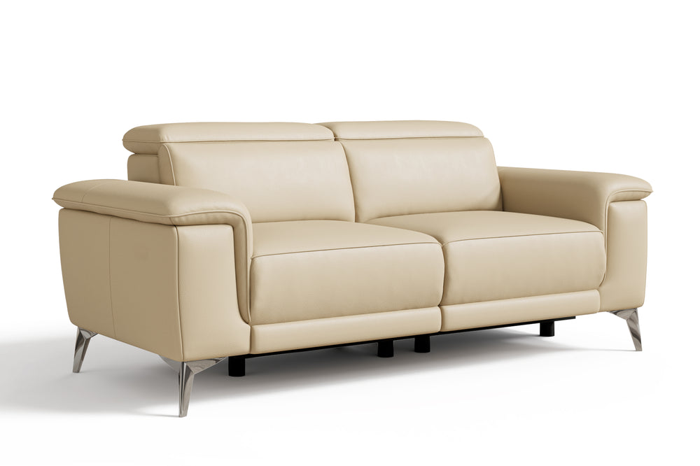 Valencia Pista Modern Top Grain Leather Reclining Loveseat Sofa, Beige