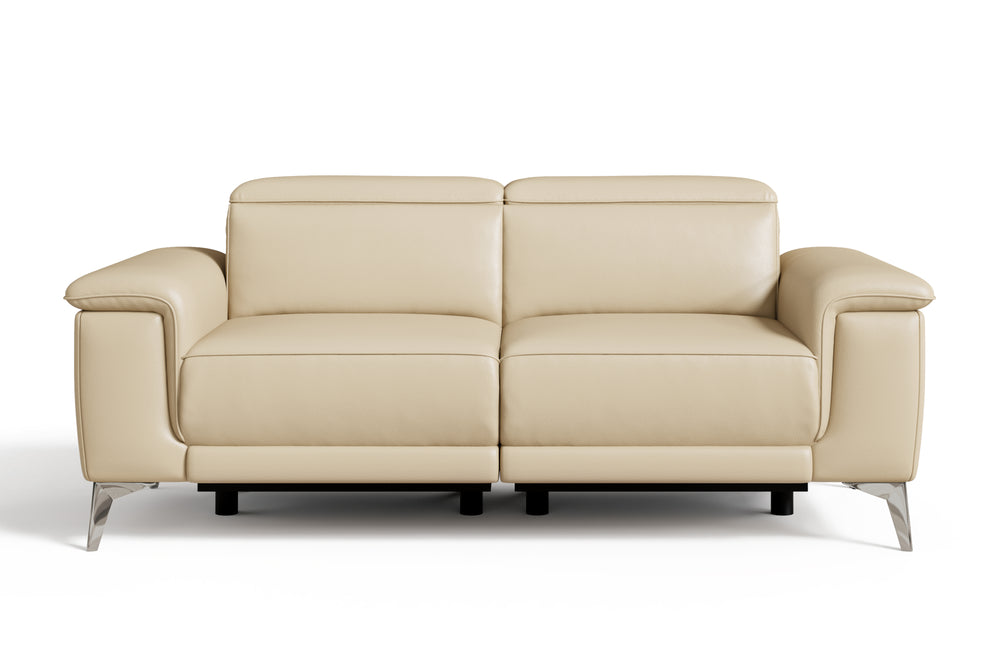 Valencia Pista Modern Top Grain Leather Reclining Loveseat Sofa, Beige