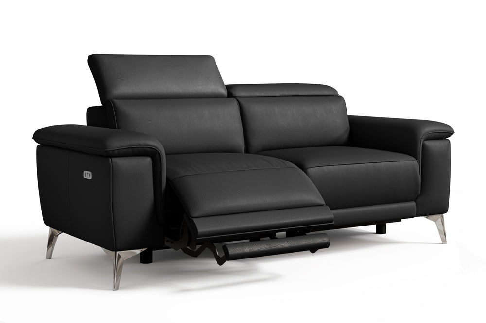 Valencia Pista Modern Top Grain Leather Reclining Loveseat Sofa, Black