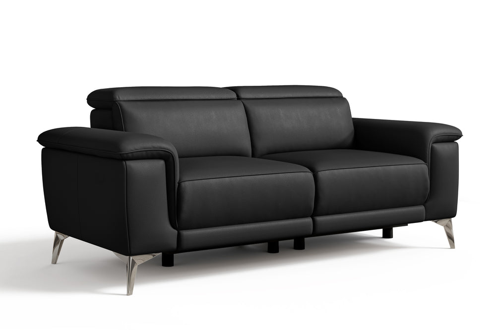 Valencia Pista Modern Top Grain Leather Reclining Loveseat Sofa, Black