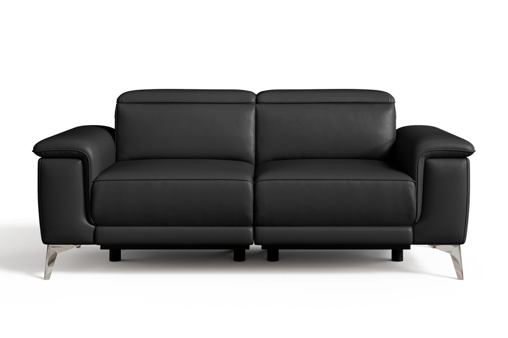 Valencia Pista Modern Top Grain Leather Reclining Loveseat Sofa, Black