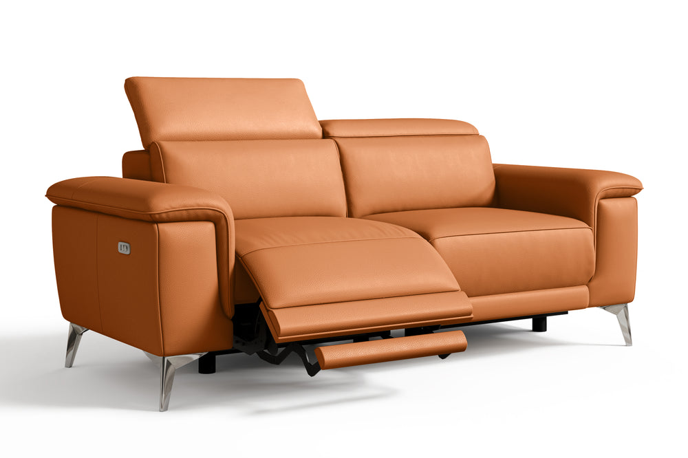 Valencia Pista Modern Top Grain Leather Reclining Loveseat Sofa, Cognac