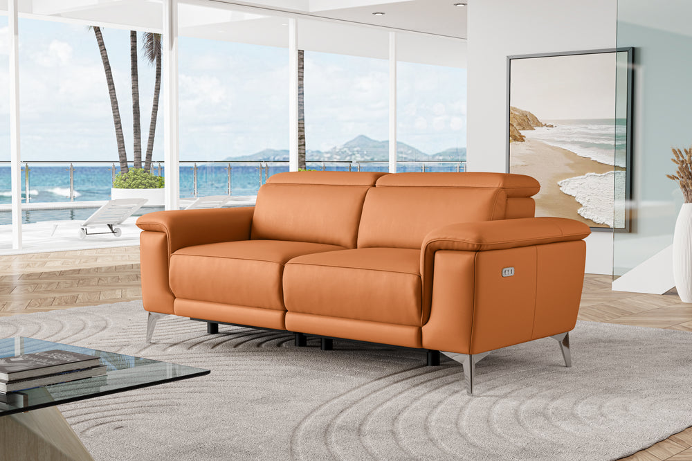 Valencia Pista Modern Top Grain Leather Reclining Loveseat Sofa, Cognac