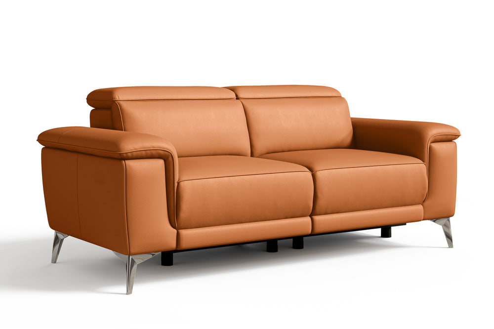 Valencia Pista Modern Top Grain Leather Reclining Loveseat Sofa, Cognac