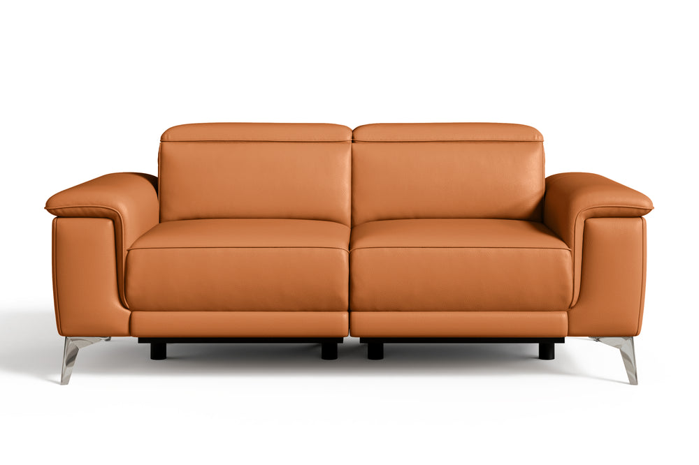 Valencia Pista Modern Top Grain Leather Reclining Loveseat Sofa, Cognac