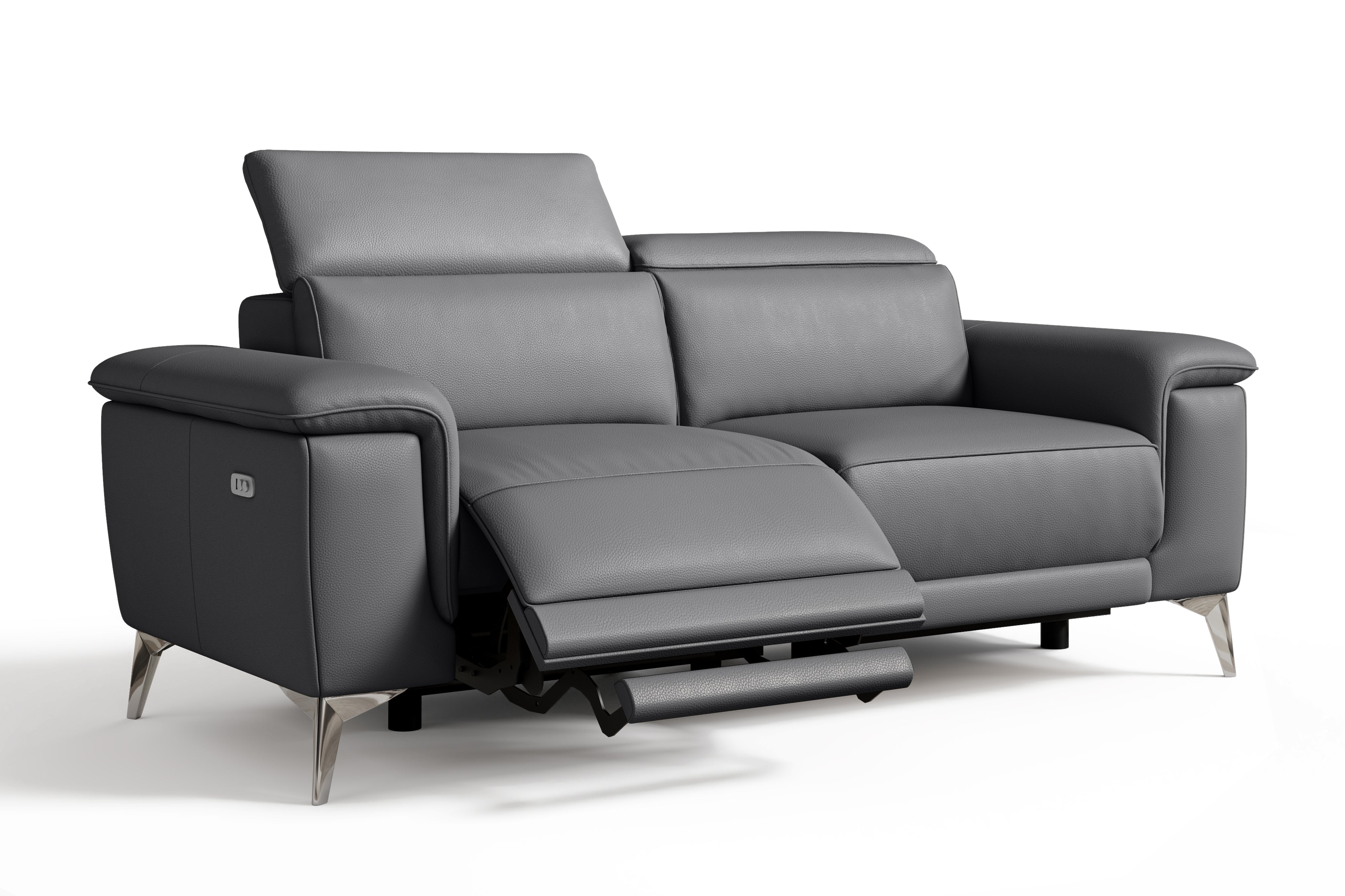 Valencia Pista Modern Top Grain Leather Reclining Loveseat Sofa, Grey