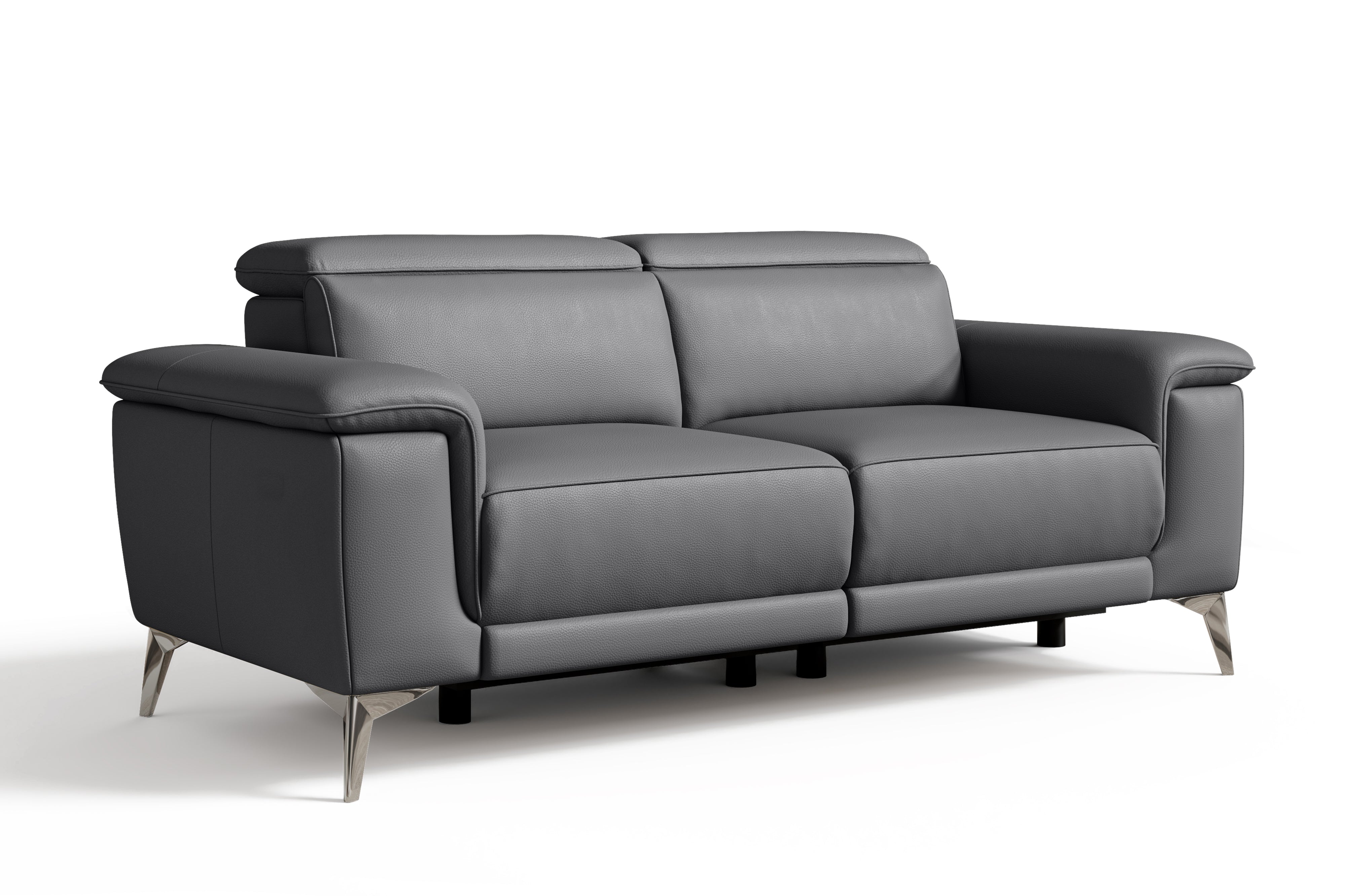 Valencia Pista Modern Top Grain Leather Reclining Loveseat Sofa, Grey