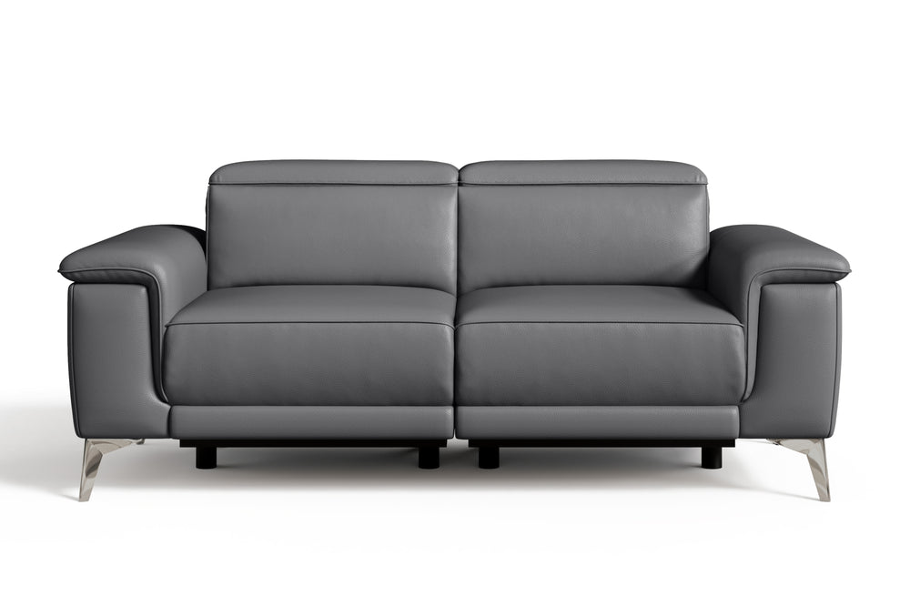 Valencia Pista Modern Top Grain Leather Reclining Loveseat Sofa, Grey