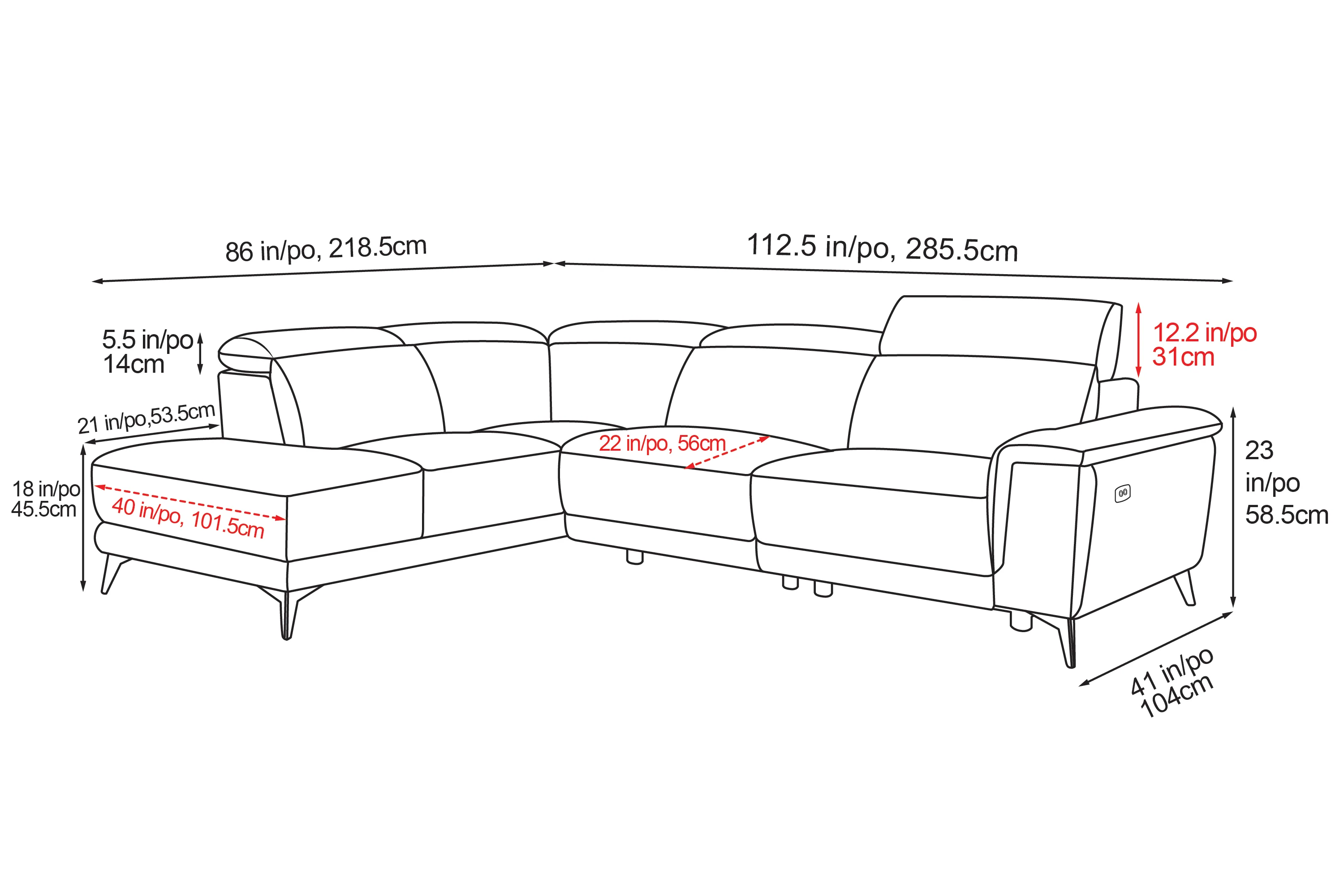 Valencia Pista Modern Top Grain Leather Reclining Sectional Sofa with Left-Hand Facing Chaise, Black