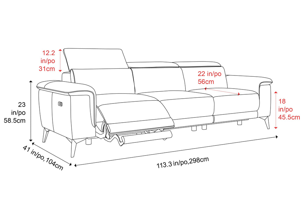 Valencia Pista Modern Top Grain Leather Reclining Three Seats Sofa, Beige