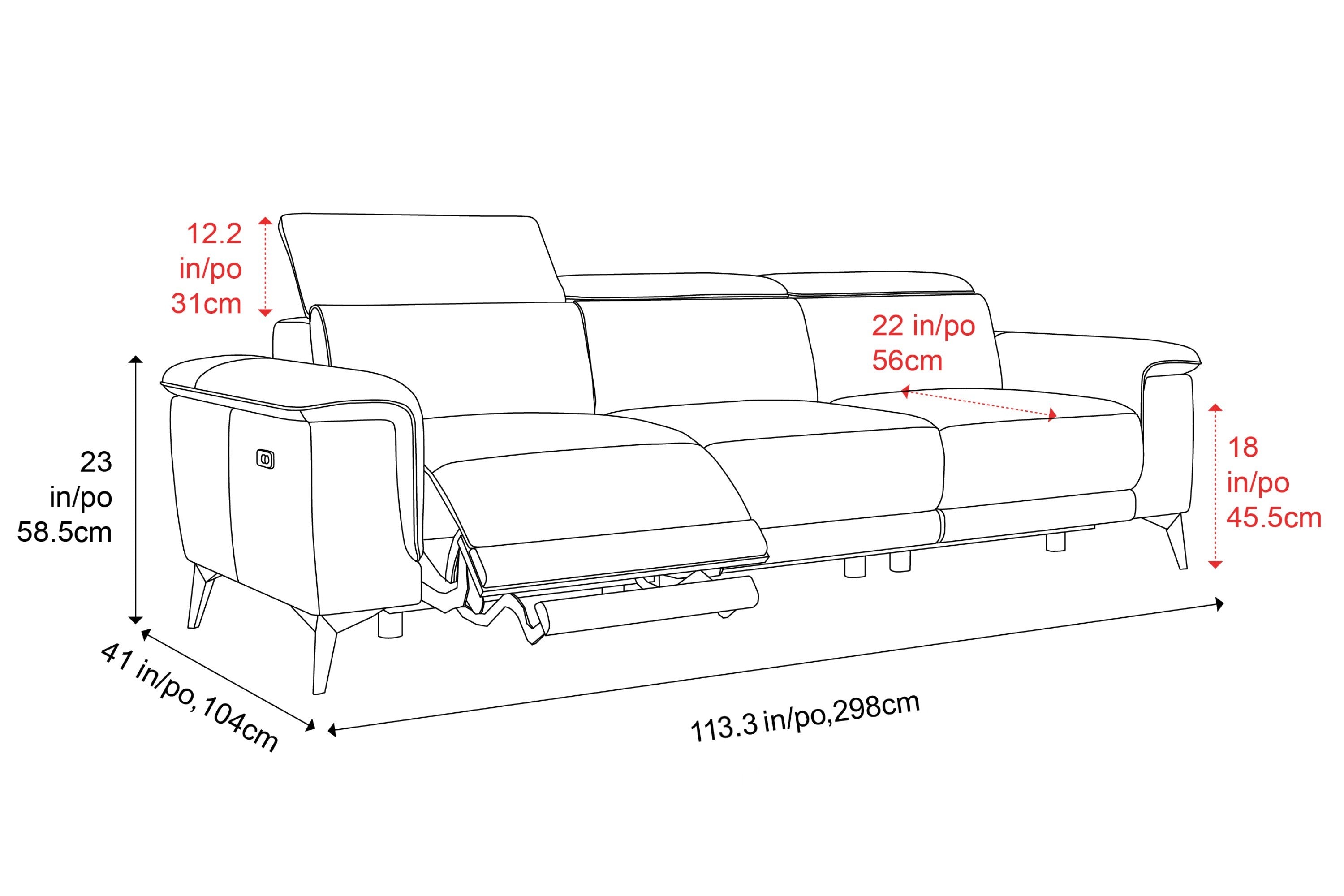 Valencia Pista Modern Top Grain Leather Reclining Three Seats Sofa, Beige