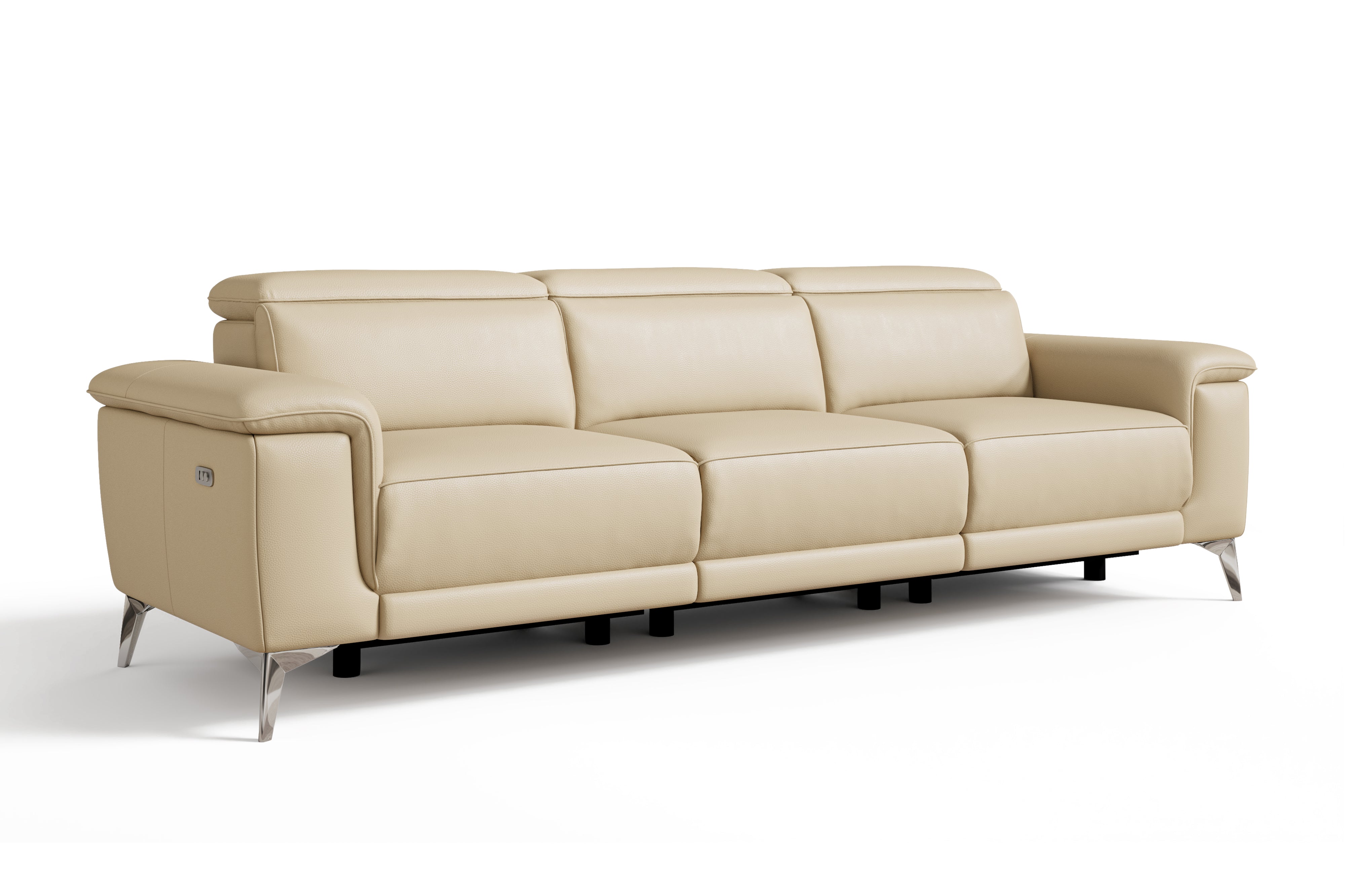 Valencia Pista Modern Top Grain Leather Reclining Three Seats Sofa, Beige