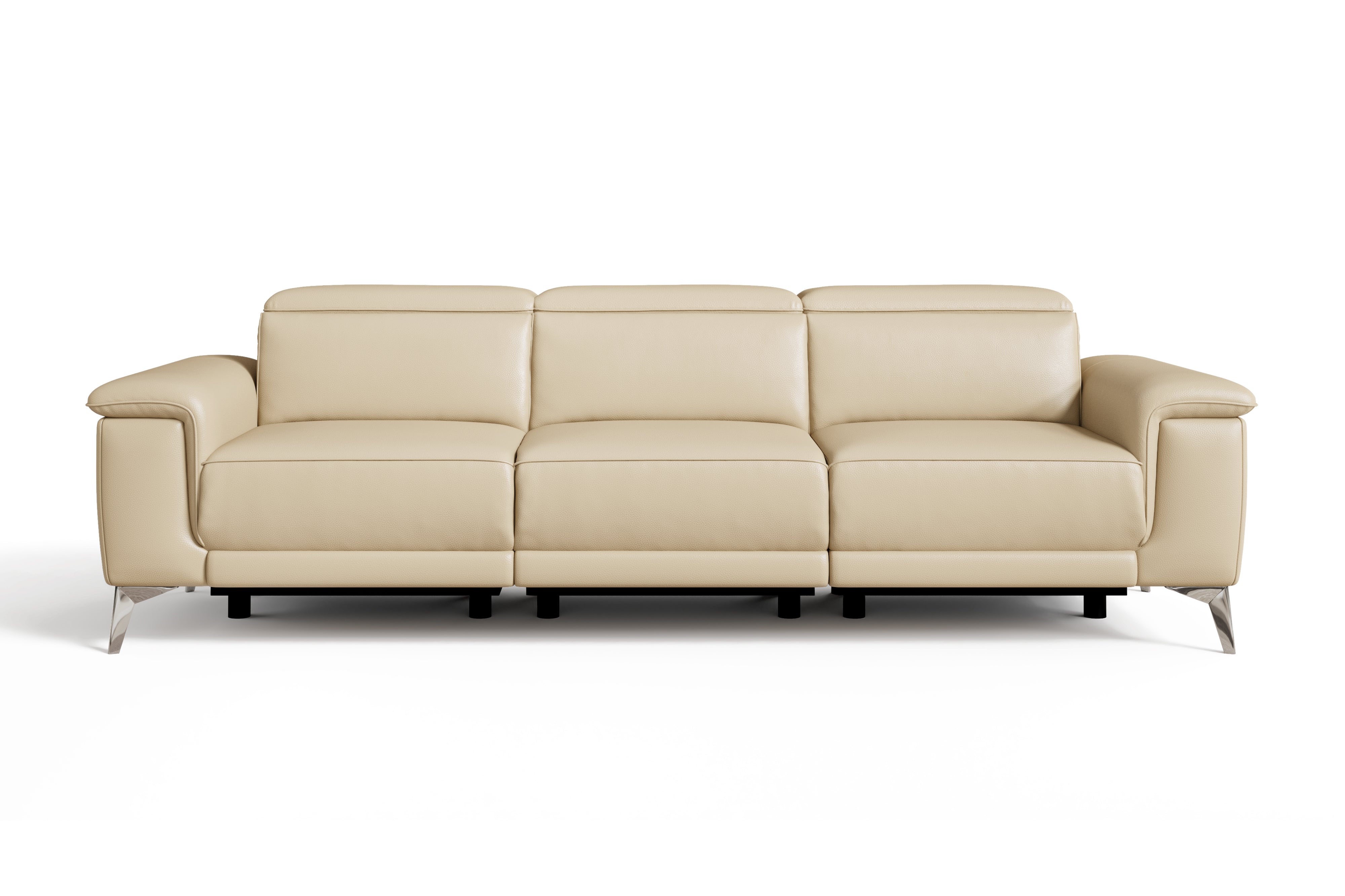 Valencia Pista Modern Top Grain Leather Reclining Three Seats Sofa, Beige