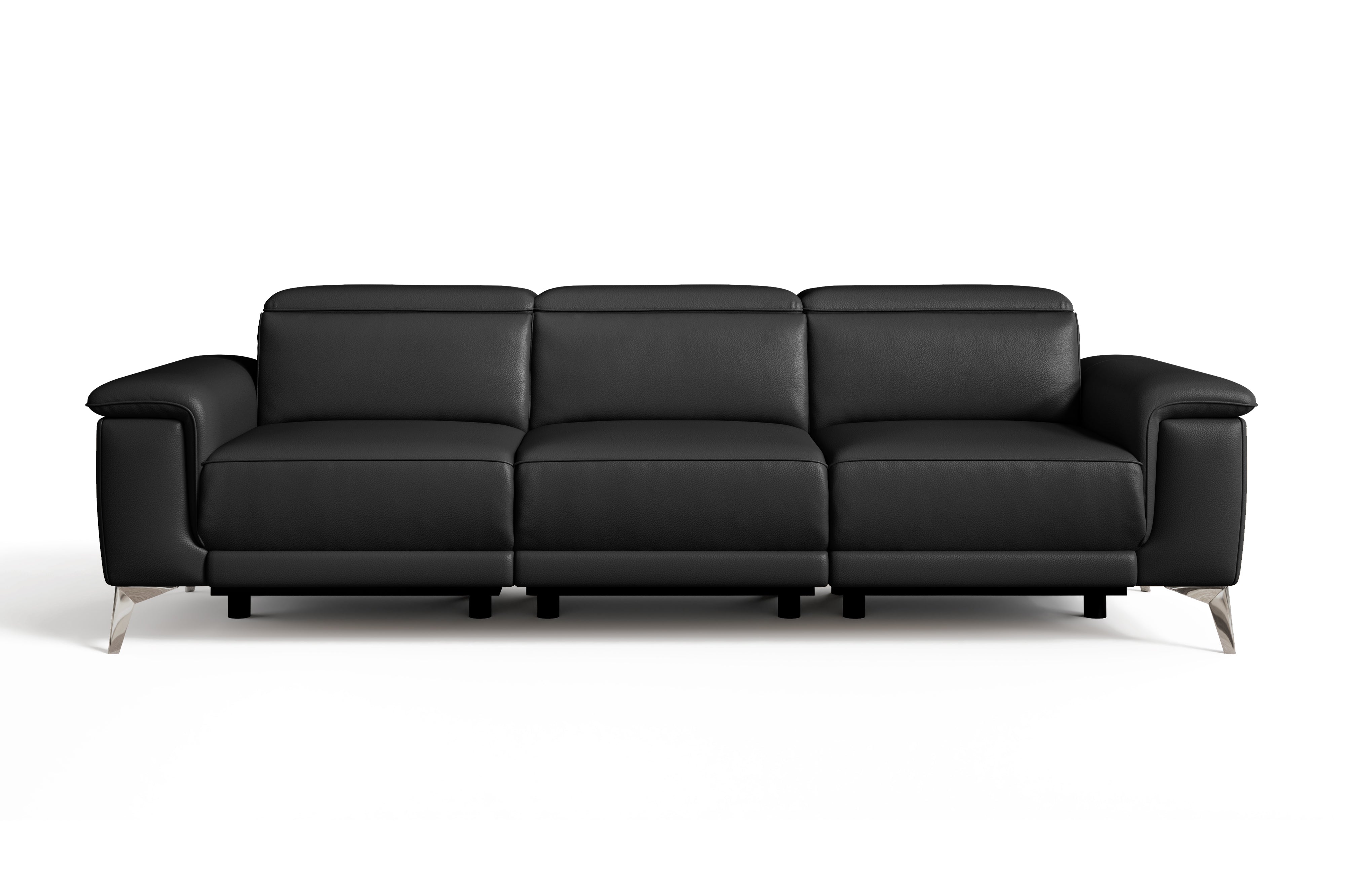 Valencia Pista Modern Top Grain Leather Reclining Three Seats Sofa, Black