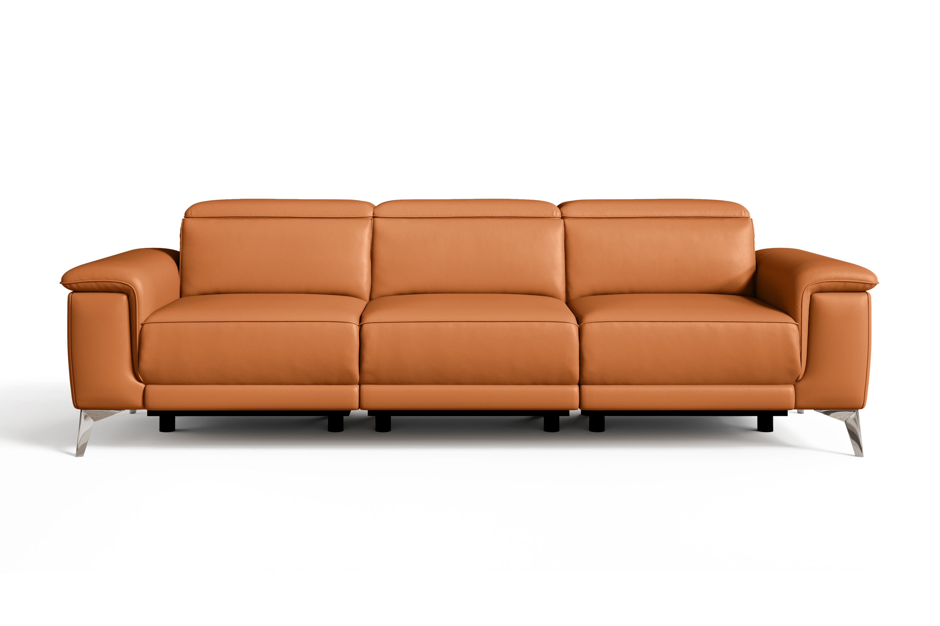 Valencia Pista Modern Top Grain Leather Reclining Three Seats Sofa, Cognac