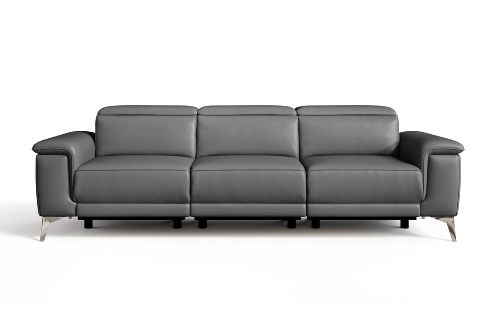 Valencia Pista Modern Top Grain Leather Reclining Three Seats Sofa, Grey