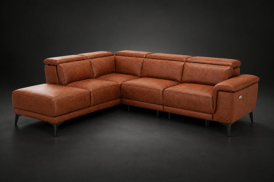 Valencia Pista Distressed Leather Reclining Chaise Sectional Sofa