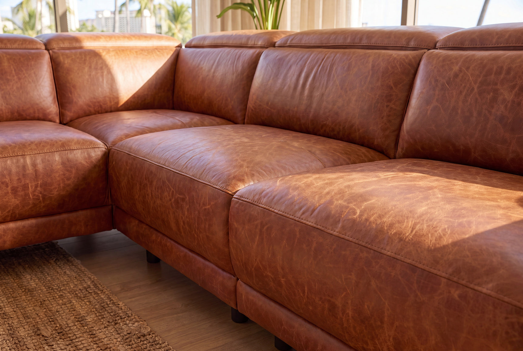 Pista Distressed Leather Reclining Chaise Sectional Sofa
