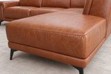 Pista reclining chaise sectional in Tuscan Cognac distressed Italian aniline leather, right chaise configuration