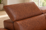 Pista reclining chaise sectional in Tuscan Cognac distressed Italian aniline leather, right chaise configuration