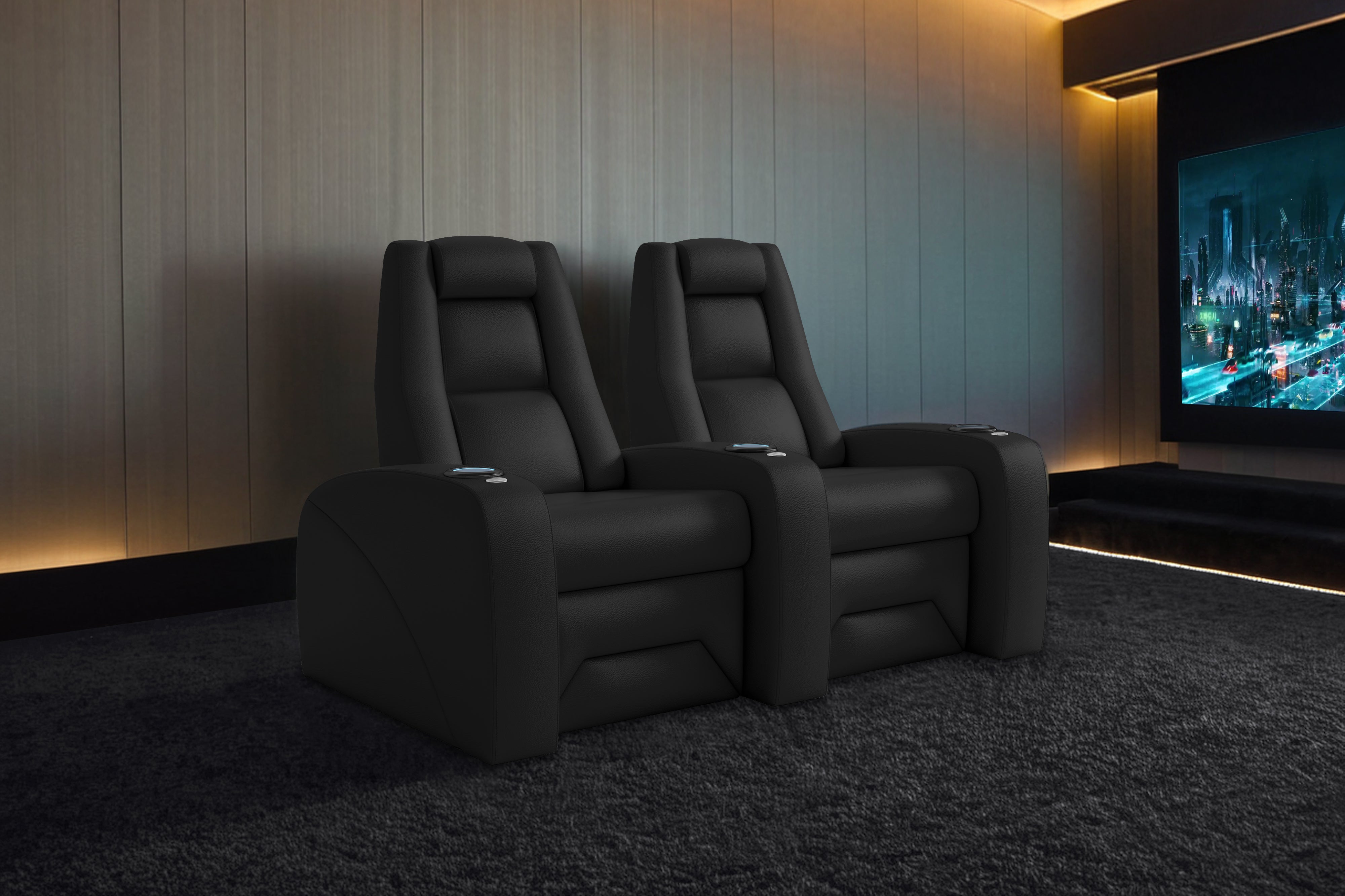 Valencia Prague Leather Elite Home Theater Seating, Row of 2, Black