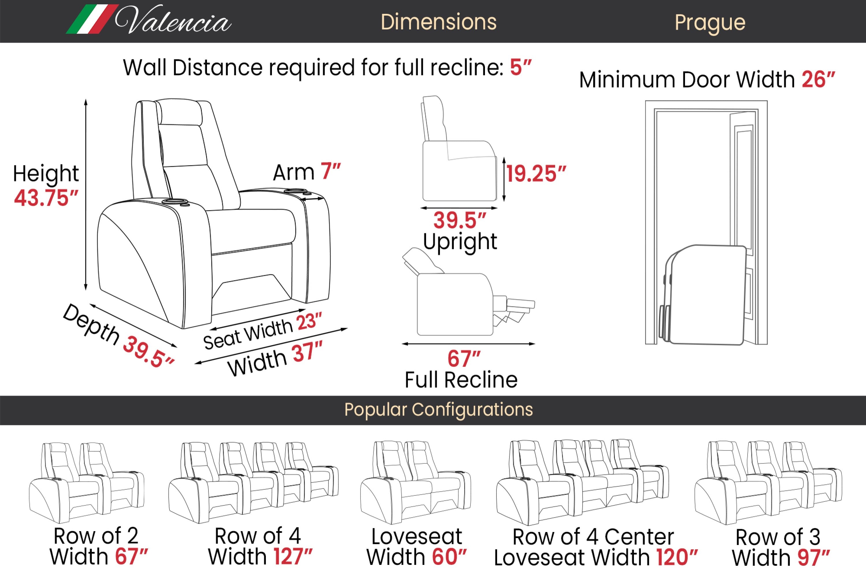 Valencia Prague Leather Elite Home Theater Seating, Row of 2, Beige