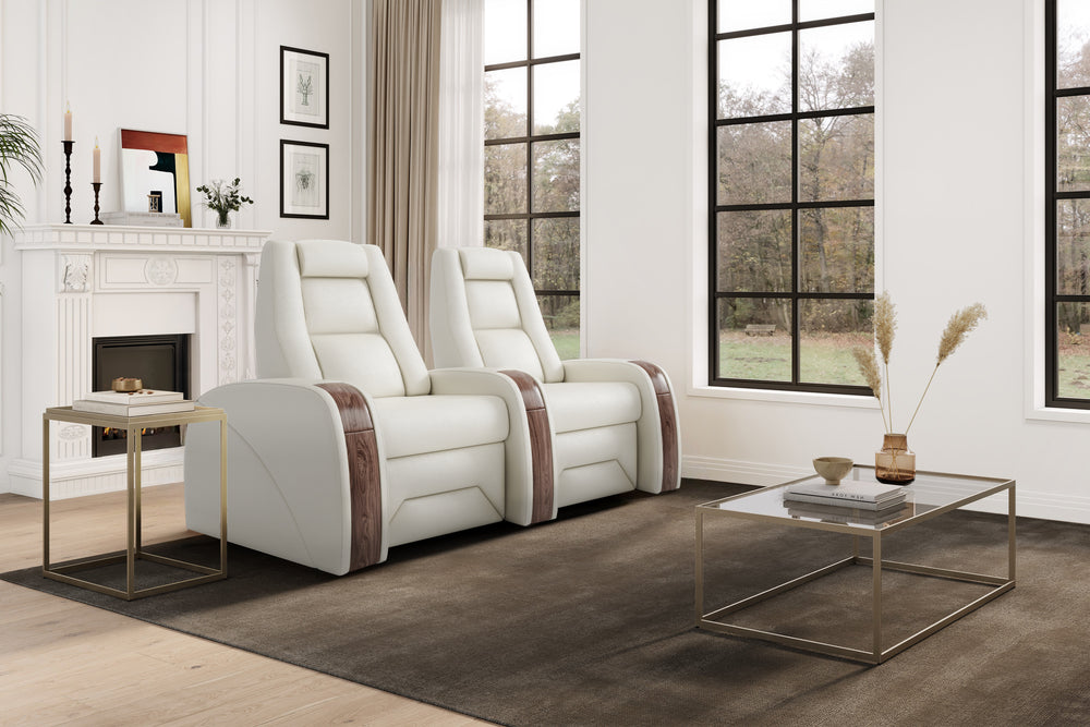 Valencia Prague Executive Leather Home Theater Seating, Row of 4 Loveseat Center, Beige