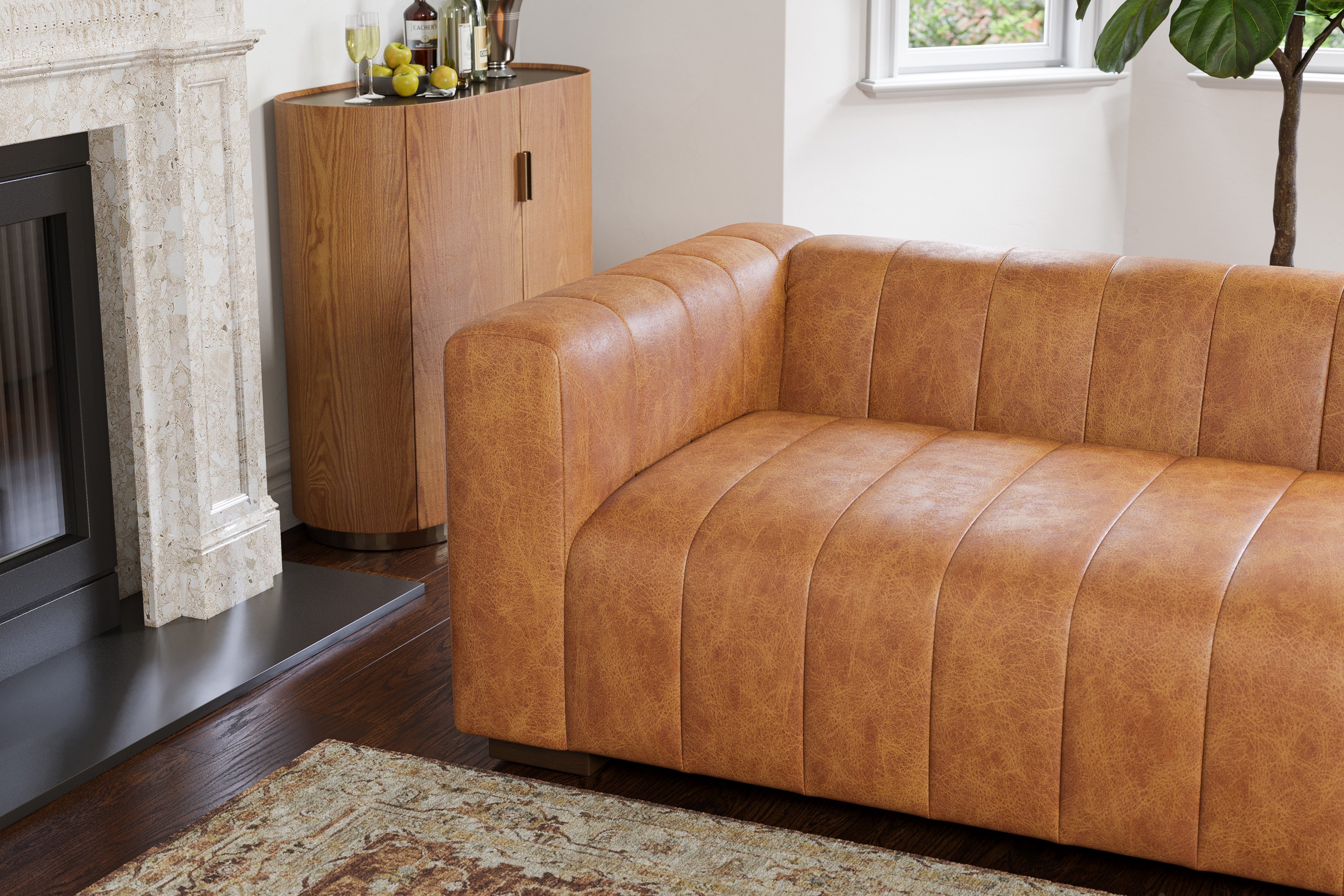 Valencia Victoria Top Grain Leather Three Seats Sofa, Cognac