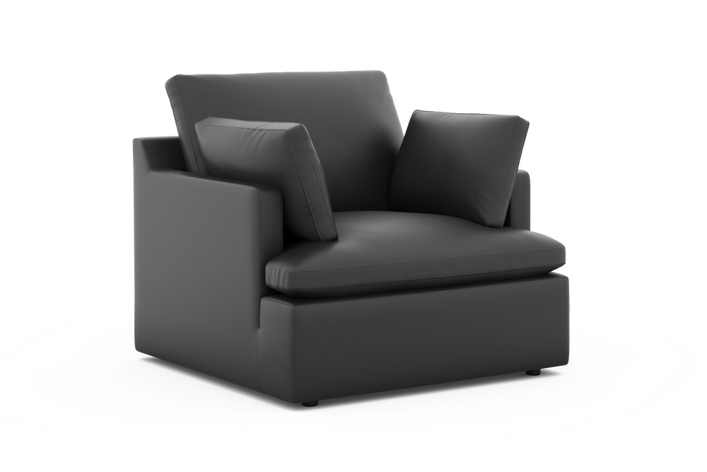 Valencia Isola Cloud Top Grain Leather Theater Lounge Modular Sofa Single Seat, Black Color