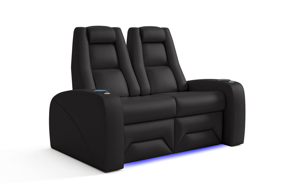 Valencia Prague Leather Home Theater Seating, Row of 2 Loveseat, Black