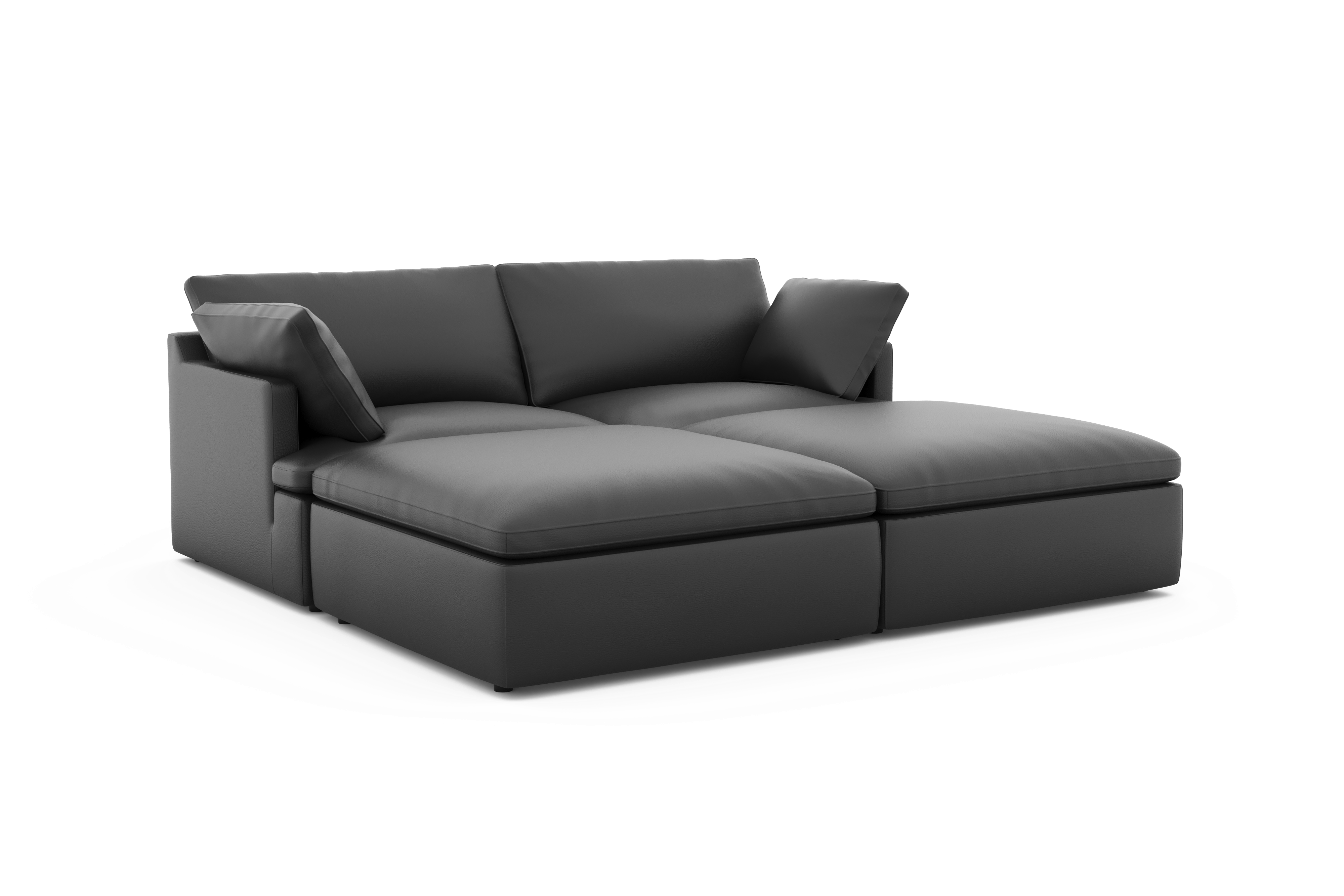 Valencia Isola Cloud Top Grain Leather Theater Lounge Modular Sofa Loveseat and 2 Ottomans, Black Color