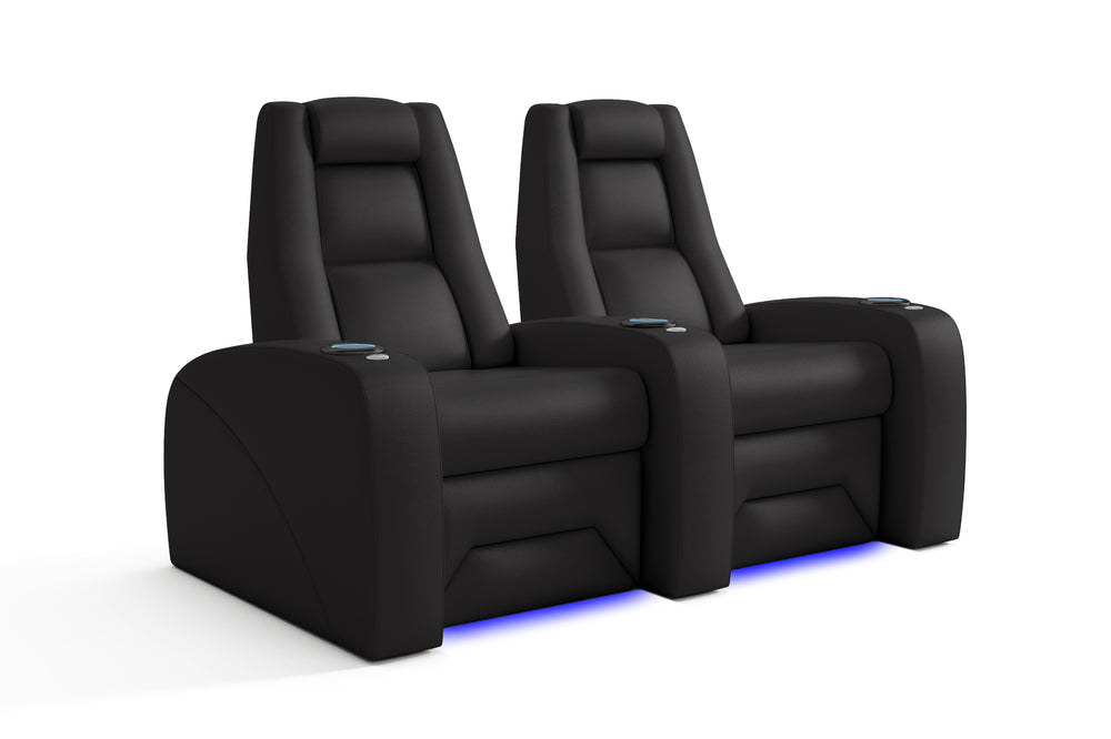 Valencia Prague Leather Home Theater Seating, Row of 2, Black