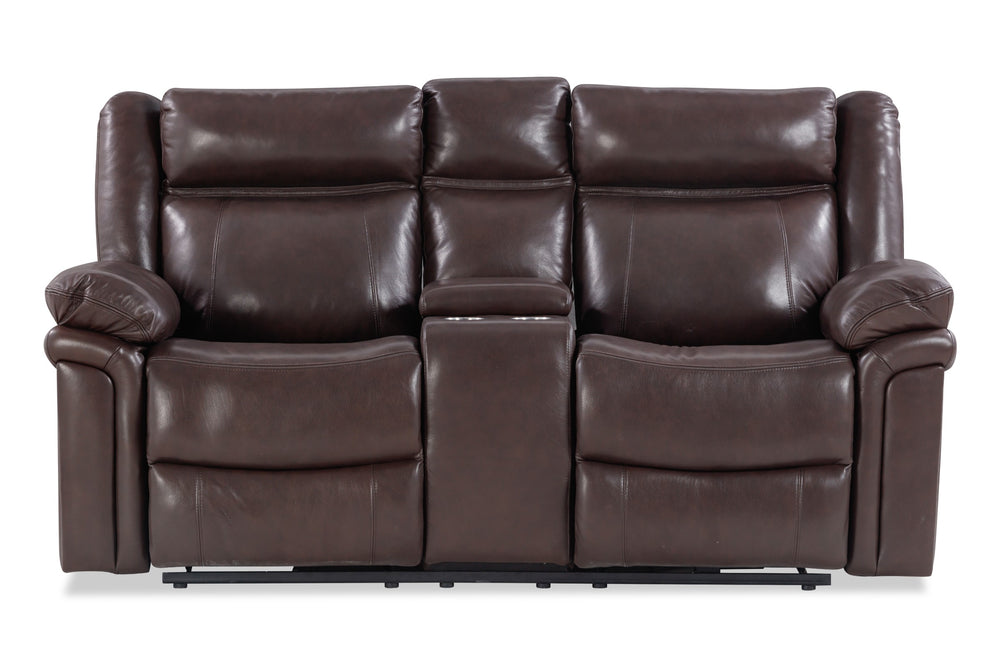 Valencia Charlie Italian Nappa leather 11000 Recliner Loveseat with Console, Dark Brown
