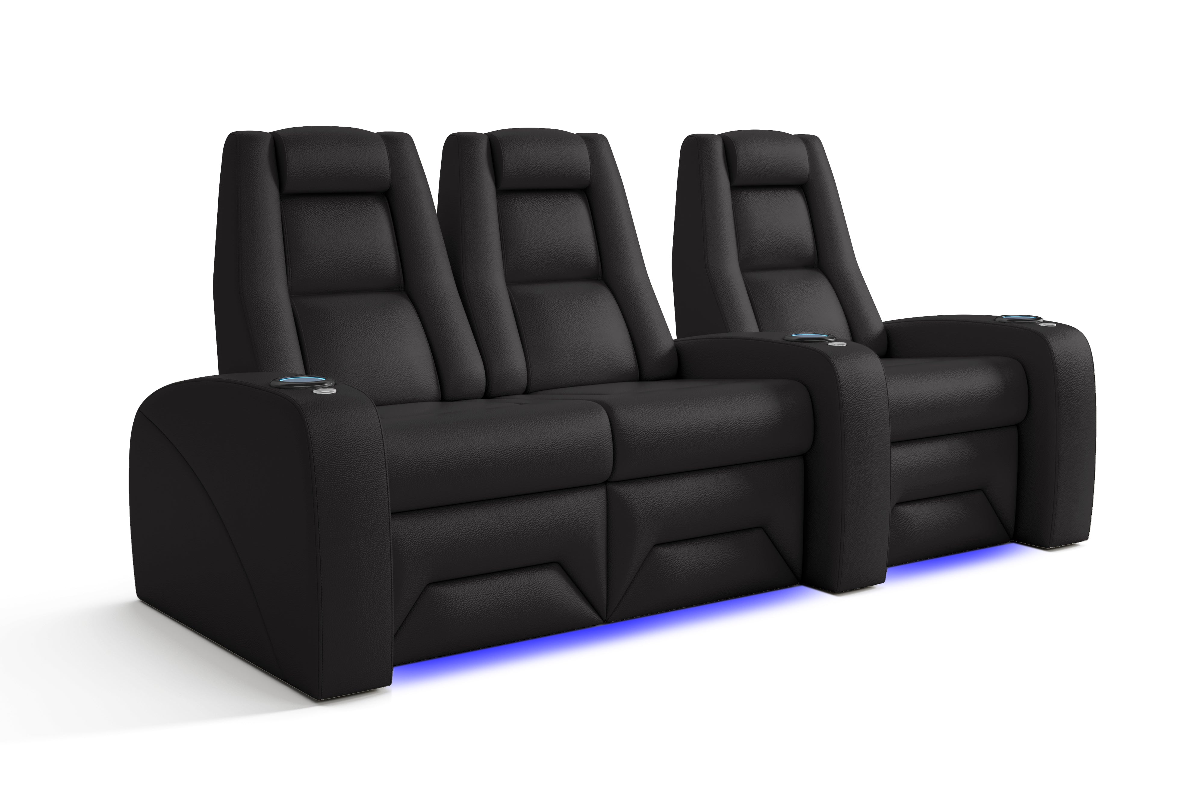 Valencia Prague Leather Elite Home Theater Seating, Row of 3 Loveseat Left, Black