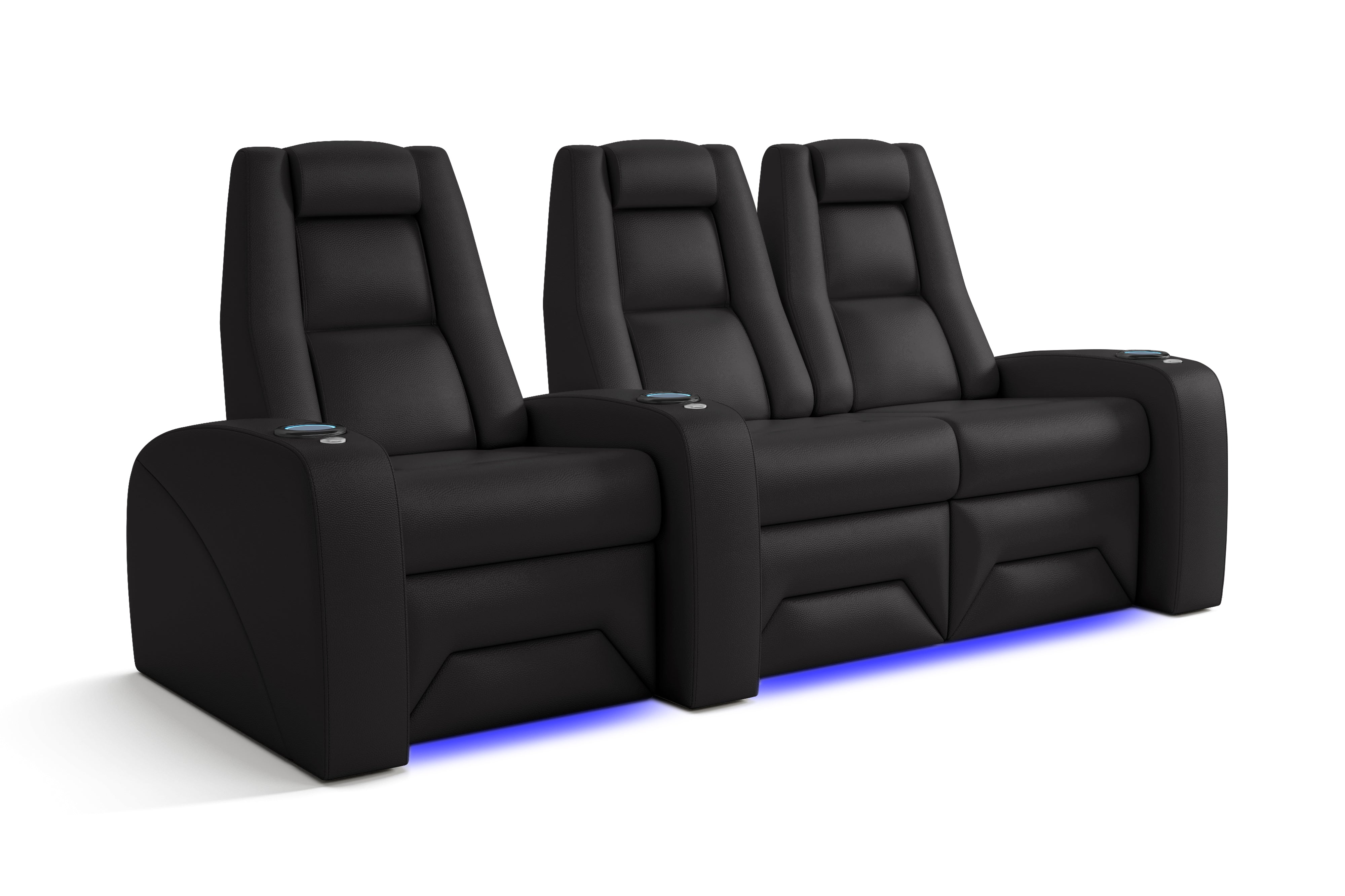 Valencia Prague Leather Elite Home Theater Seating, Row of 3 Loveseat Right, Black