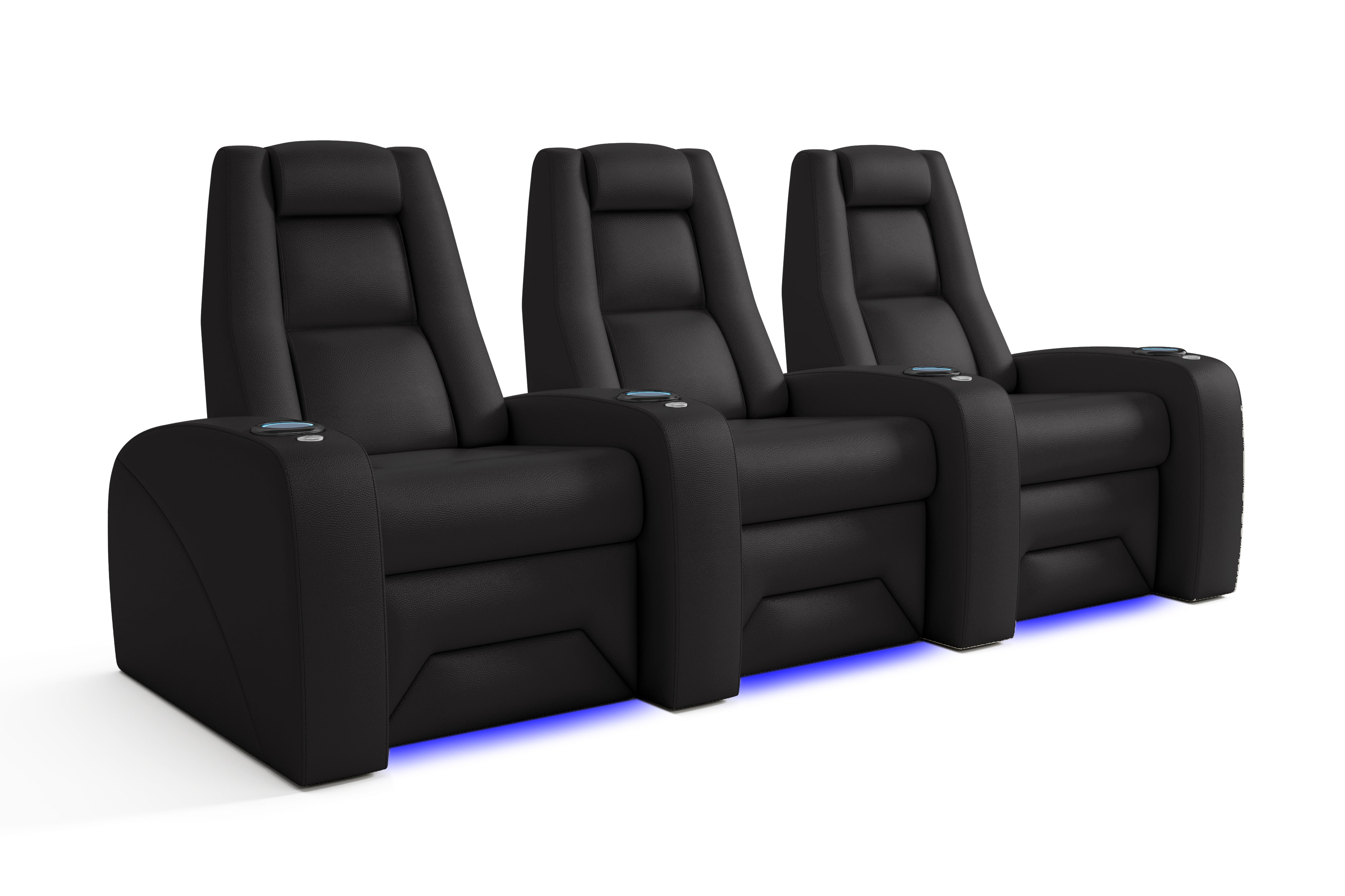 Valencia Prague Leather Elite Home Theater Seating, Row of 3, Black