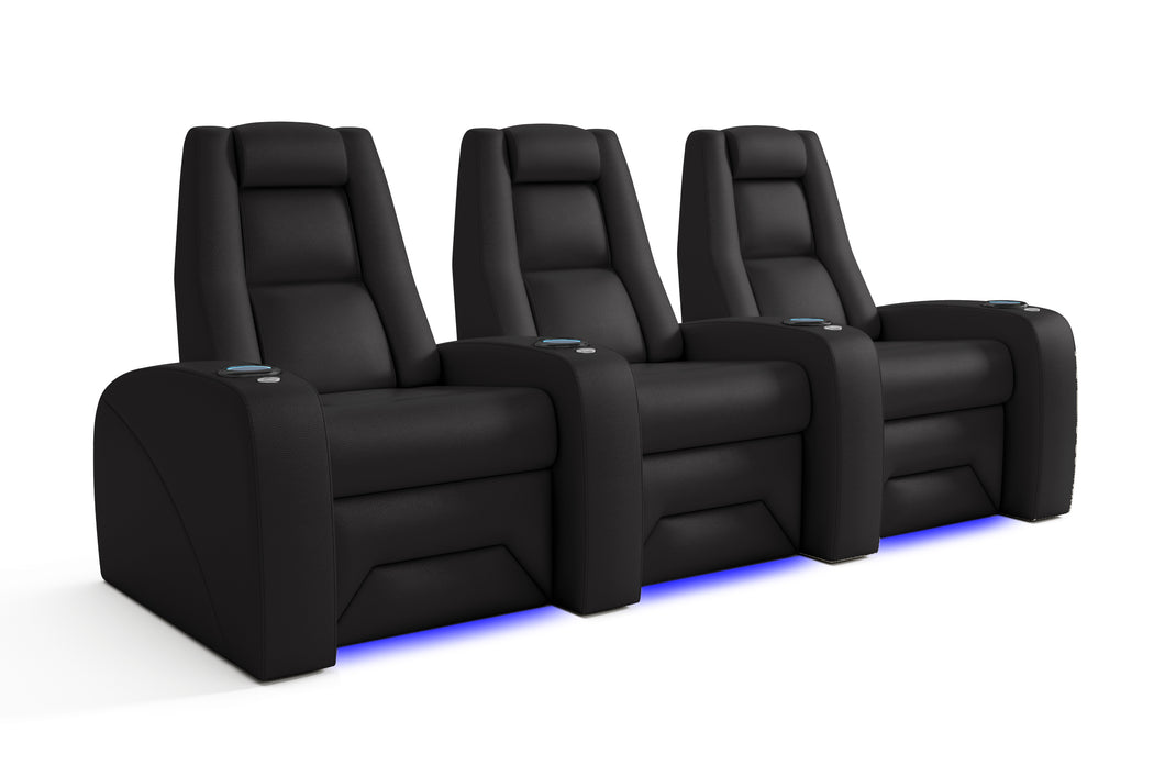 Valencia Prague Leather Home Theater Seating, Row of 3, Black