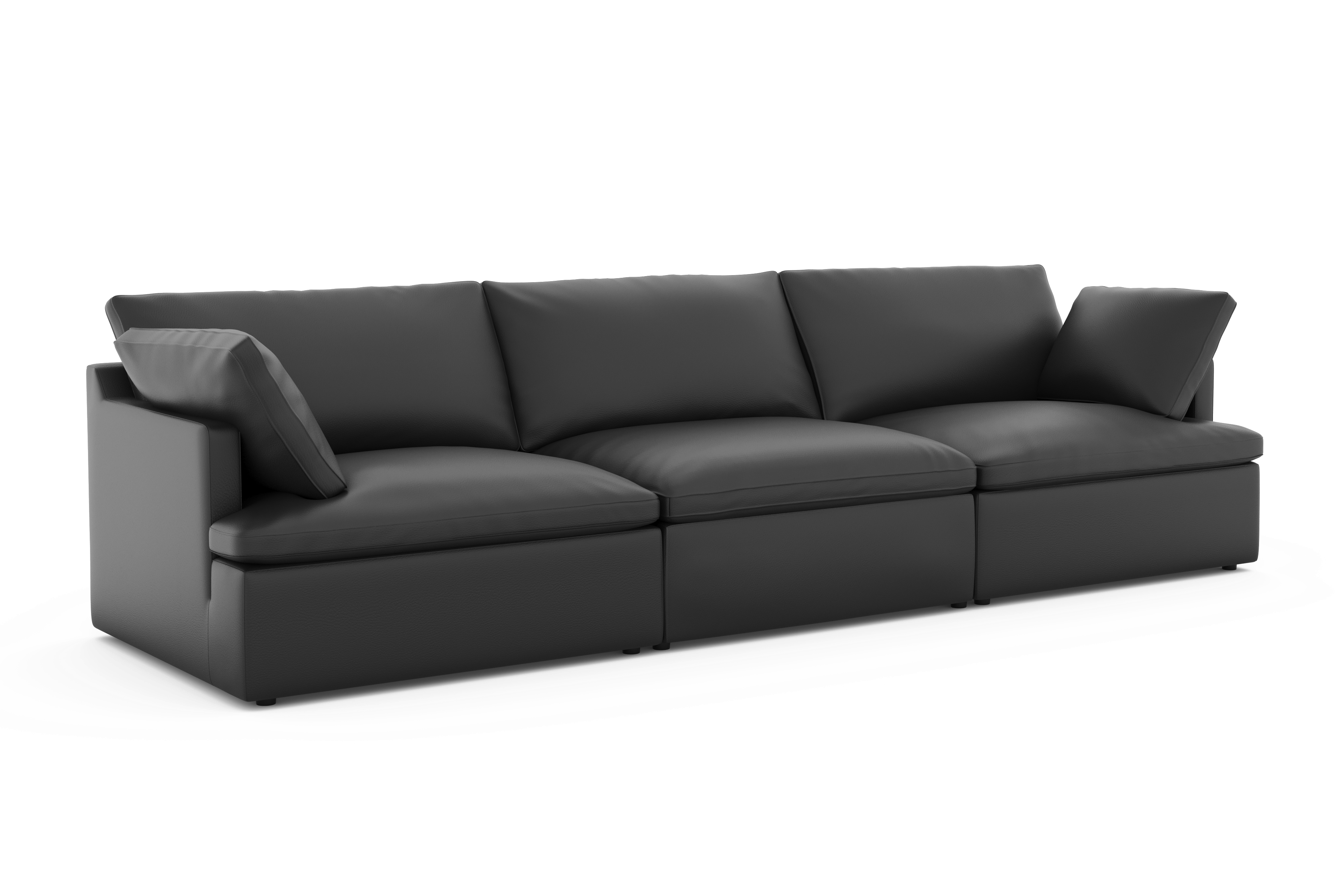 Valencia Isola Cloud Top Grain Leather Theater Lounge Modular Sofa Three Seats, Black Color