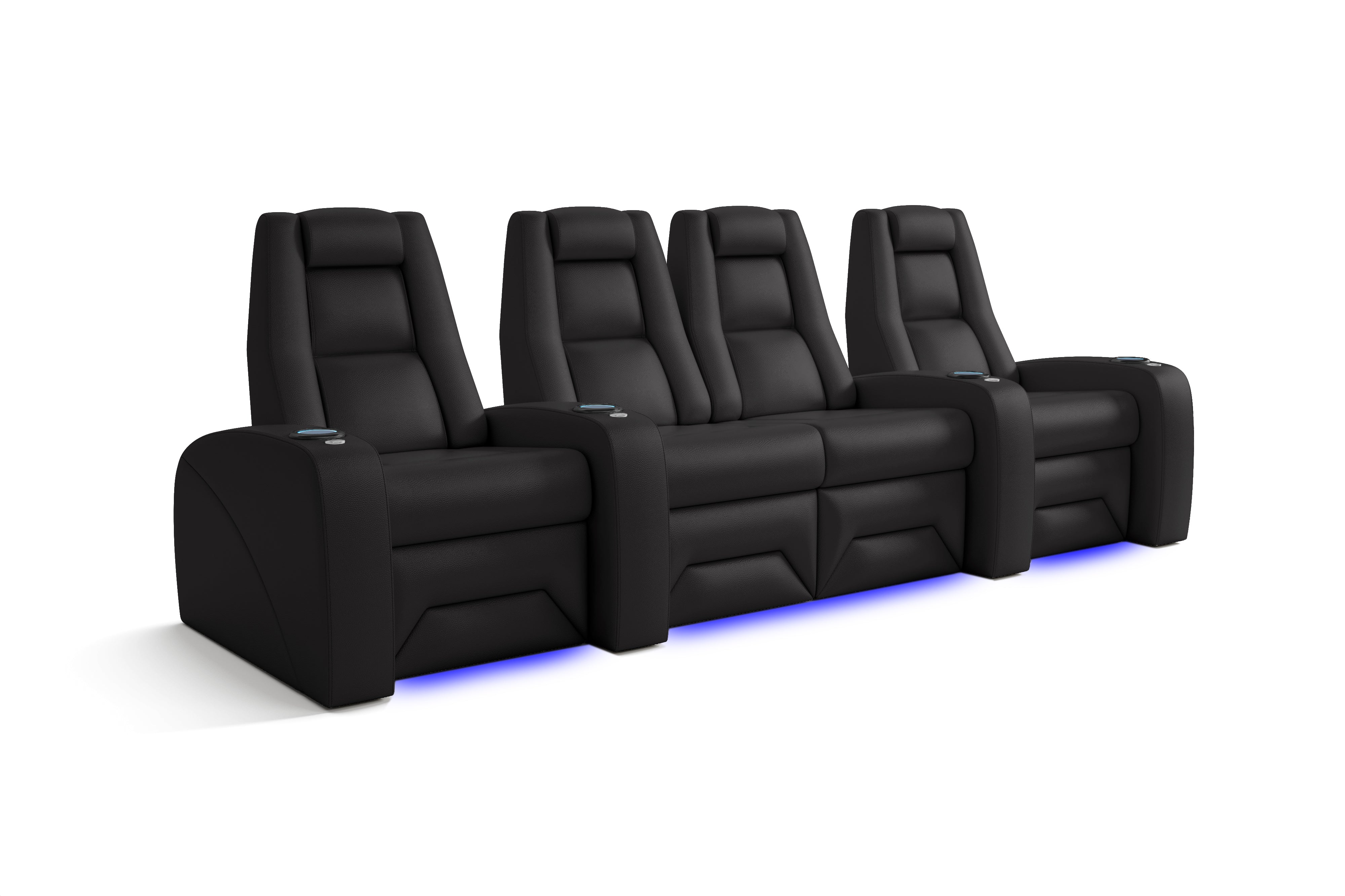 Valencia Prague Leather Elite Home Theater Seating, Row of 4 Loveseat Center, Black