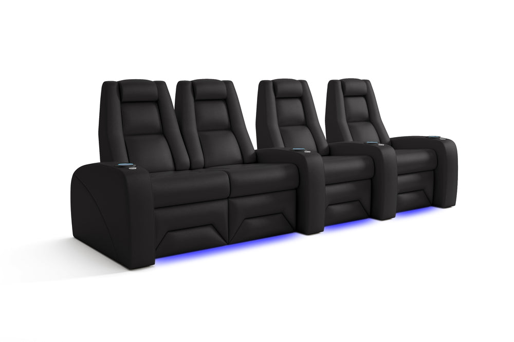 Valencia Prague Leather Home Theater Seating, Row of 4 Loveseat Left, Black