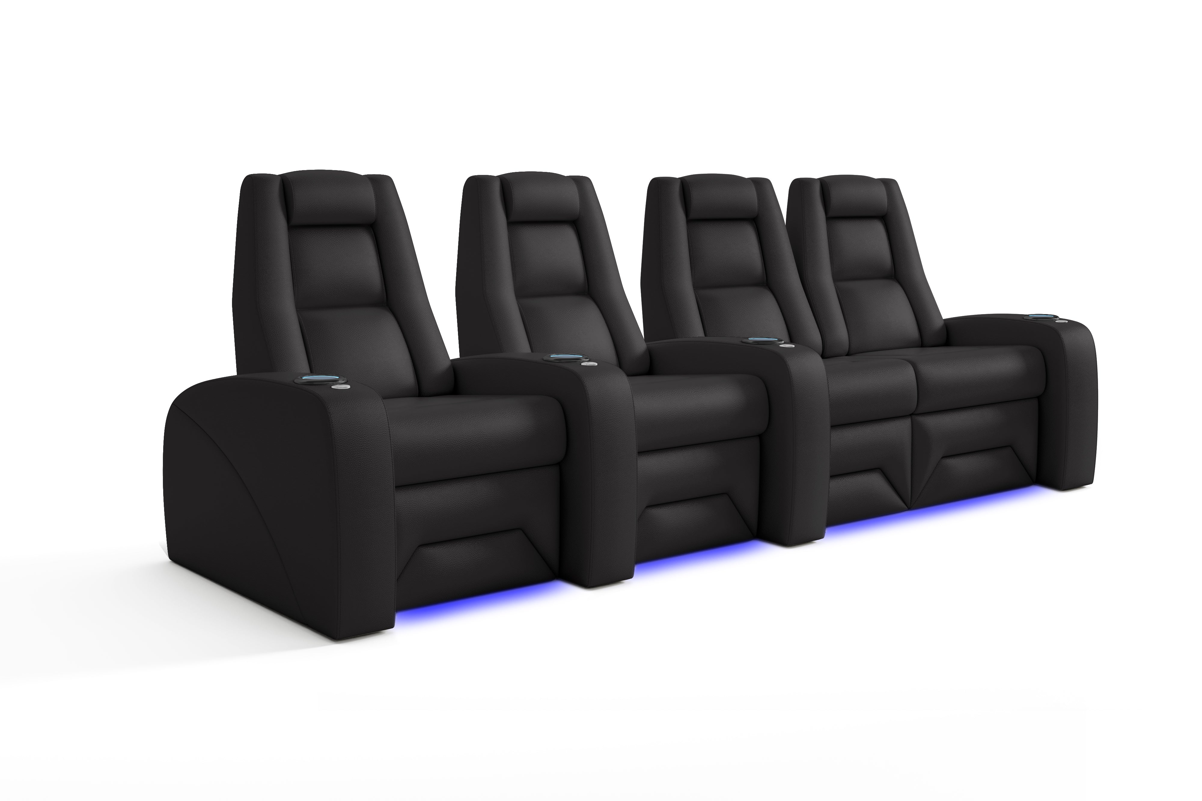 Valencia Prague Leather Elite Home Theater Seating, Row of 4 Loveseat Right, Black